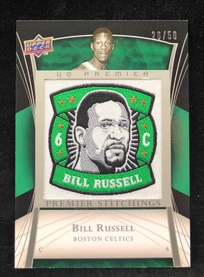 2007-08 Upper Deck Premier BILL RUSSELL Relic Premier Stitching JERSEY PATCH /50 - Image 1 of 2