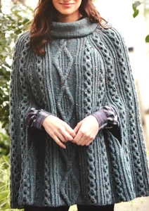 Knitting Pattern - Ladies Aran Cable Poncho Cape 3 Sizes 32" - 42" Copy - Picture 1 of 2