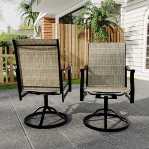 2PCS Outdoor Swivel Dining Chairs With Textilene Breathable Back, Patio Swive... - Picture 1 of 7