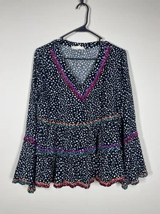 Savanna Jane L Bluse bestickt gepunktet Glockenärmel V-Ausschnitt Schößchen Oberteil - Bild 1 von 6