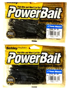 2 PAQUETES Berkley PowerBait 4" Power Ribworm Humo Negro Brillo 12 unidades - Imagen 1 de 17