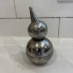 Vintage 1950's Plated Silver Roly Poly Clown Raimond Weighted Coin Piggy Bank - Picture 1 of 5