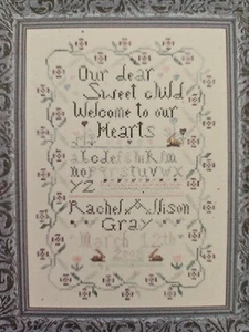 Praiseworthy Stitches SWEET BABY SAMPLER Birth Counted Cross Stitch Pattern  - Picture 1 of 5