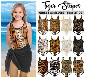 Kids Tiger Stripes Swimsuit #1 Baby Girl Teens Bathing Suit Cat Animal Print - Picture 1 of 17
