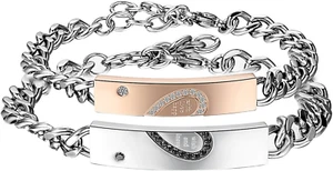 Coppia Bracciali Lui & Lei Regolabile,Cuore Puzzle Design,Acciaio Inox Bracciali - Foto 1 di 12