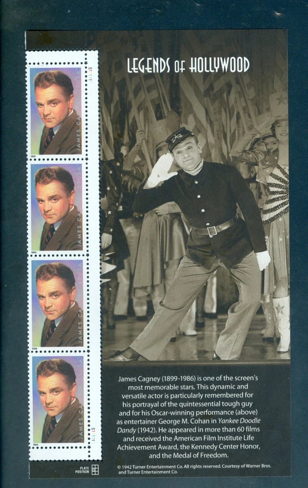 US 3329 James Cagney, Legend of Hollywood, Plate # S111111, Mint NH - Image 1 of 1