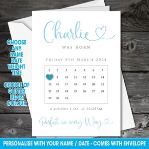 Personalised GLITTER HEART Baby Born Birth Christening CARD boy / girl 238 - Picture 1 of 9