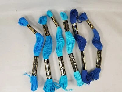 DMC Embroidery Cotton Thread Floss Skeins Lot of 6 Blues - Image 1 of 4