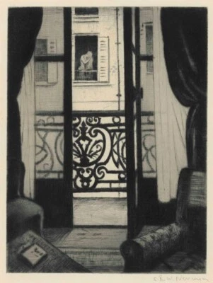 Desde una ventana de París - C.R.W. Decoración con estampado grabado de balcón Nevinson 1919 París Foto 1 de 2