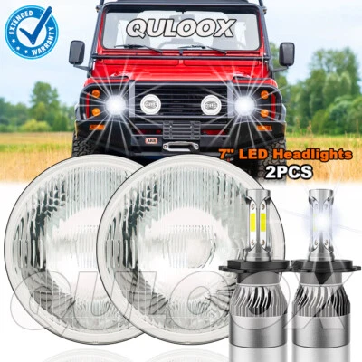 For Land Rover Defender 90 110 Pair 7" inch Round LED Headlights DRL Hi/Lo Beam Foto 1 de 4