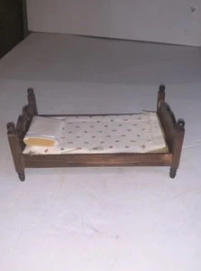 Miniature Dollhouse Wood Bed With Mattress And Pillow  7” X 4” X 3” - Picture 1 of 4