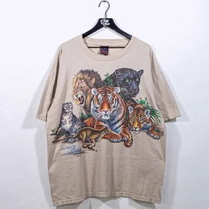 Habitat Tiger Lion Cheetah Big Cats T-Shirt Nature XXL VTG 90s Streetwear Skate - Picture 1 of 8