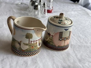 Williraye Studio 1999 Coyne's & Company Arte Popular Sugar Bowl y Crema Set - Imagen 1 de 14