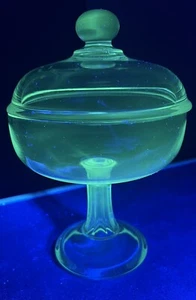 Antique/Vintage 9” Tall Clear Manganese Glass Pedestal Candy Dish w/Lid - Picture 1 of 18
