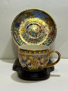 Thai Traditional Figures  Coffee Tea Cup and Saucer Benjarong Hand Painted - Picture 1 of 4