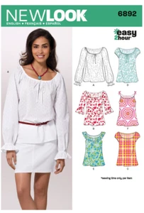 Blusa campesina sin cortar New Look patrón 6892 camisa fácil mujer 6 8 10 12 14 16 - Imagen 1 de 2