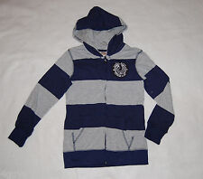 Boys Sweat Jacket GRAY NAVY BLUE STRIPE Zip Up Hoodie S 6-7 M 8 L 10-12 XL 14-16
