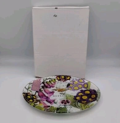 Michel Design Works Purple Flowers Botanicals Bird Glass Soap Dish Trinket Dish - Image 1 of 4