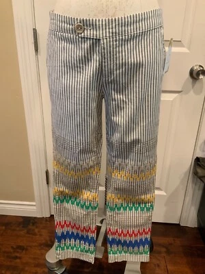 Cartonnier Blue & White Striped W/ Colorful Embroidery Pants, Size 2 (US) 6 (UK) - Image 1 of 4
