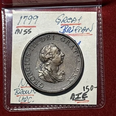 1799 UK Great Britain 1/2 Penny - George III  Nice Chocolate Brown Choice Au - Image 1 of 4