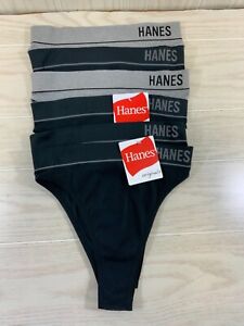 Hanes 6-Pack Seamless Ribbed Thongs, Women's Size S, Black NEW MSRP $30