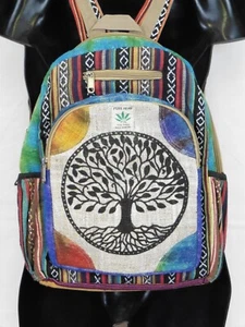 Hemp Backpack Large Nepalese Rucksack Tree of Life Print - Picture 1 of 9