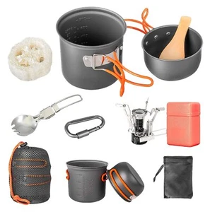 Camping Cookware Set with Stove Portable Camping Mess Kit with Non-Stick Pots... - Picture 1 of 7