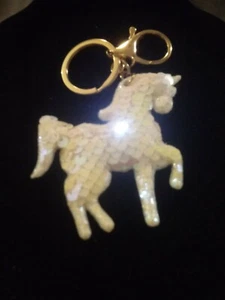 UNICORN SEQUINED KEYCHAIN ZIPPER PULL SMALL WHITE SPARKLY - Picture 1 of 3