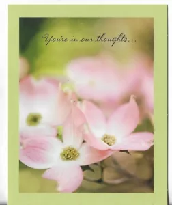 NEW Sympathy Card apx 4.75x5.75 You're in Our Thoughts - Pink Flowers - Picture 1 of 3