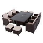 11pc Rattan Garden Dining Set 10 Cube Sofa 6 Chairs 4 Footrests & 1 Table