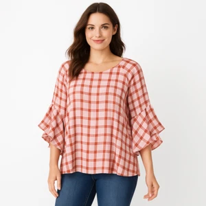 Blusa Lauren Conrad a Cuadros Manga Volantes Para Mujer L Rosa Óxido Guinga Cottagecore - Imagen 1 de 13
