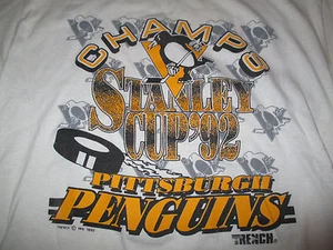 92 PITTSBURGH PENGUINS Stanley Cup Champs LG T-Shirt MARIO LEMIUEX JAROMIR JAGR - Picture 1 of 2