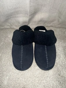 M&S Black Suede Faux Fur Slippers Standard Fit UK Size 7 BRAND NEW WITH TAGS - Picture 1 of 8