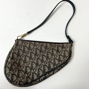 Christian Dior Trotter Saddle bag Navy Canvas Pouch Monogram Women's Mini Bag - Picture 1 of 24