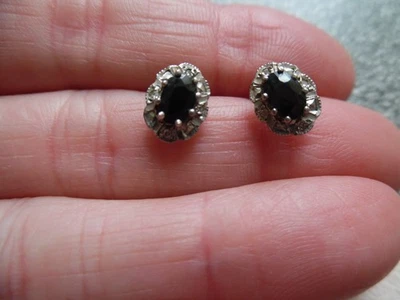 Sapphire and Diamond Cluster Stud Earrings 9ct Gold. Vintage. - Image 1 of 4