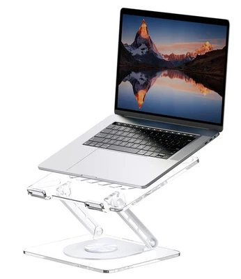 Acrylic Laptop Stand for Desk with 360 Rotating Base Ergonimic Foldable Clear... - Image 1 of 4