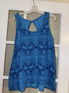 Fresh Produce Women’s Patterned Boxy Tank Blue Floral Print Resort Open Back LG - Picture 1 of 4