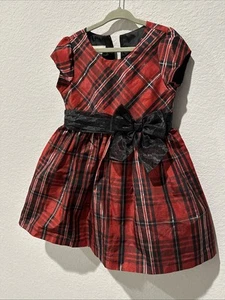 Bonnie Jean Girls Red & Black Plaid Holiday Dress W/Black Bow Size 4T - Picture 1 of 5