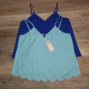 Emery Rose Lot Of 2 V-Neck Spaghetti Strap Camisole Tanks Scallop Hem XL - Picture 1 of 8
