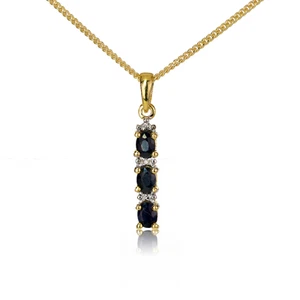 Natural Sapphire Pendant Gold Plated Sterling Silver Ink Blue Gemstone Diamonds - Picture 1 of 12