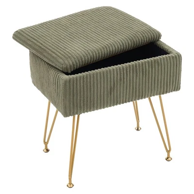 Rectangular Velvet Vanity Stool with Storage Ottoman Makeup Stool Golden Legs - Image 1 of 4