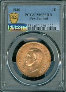 1940 NEW ZEALAND PENNY PCGS MS65 RD PQ MAC FINEST & SPOTLESS * - Picture 1 of 2