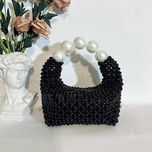 Mini Borsa Donna Tessuta a Mano Cristallo Piccola Borsa Perline - Foto 1 di 8