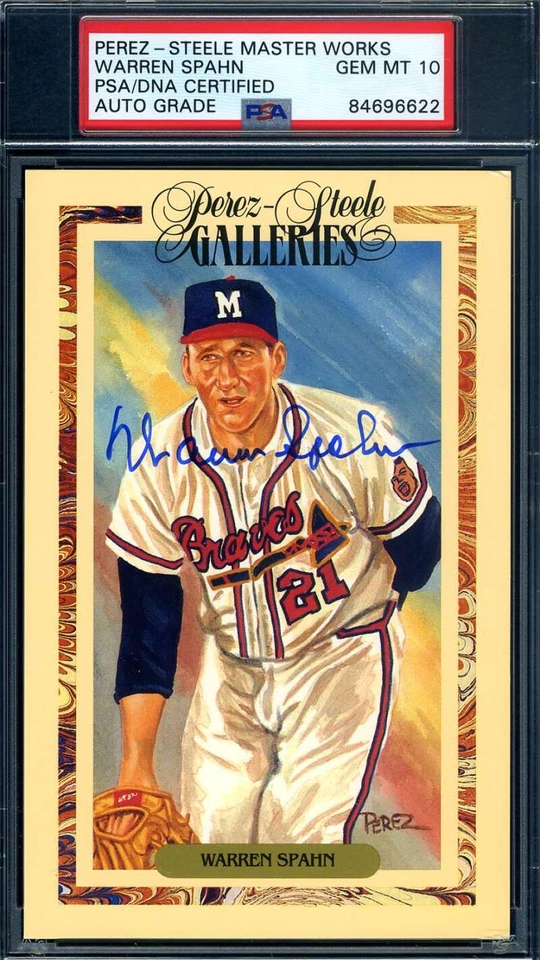 Warren Spahn Gem Mint 10 PSA DNA Signed Perez Steele Master Works Galleries Auto - Image 1 of 1