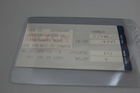 TICKET MLB Houston Astros Cincinnati Reds Astrodome June 9 1990 Seat 4 Davis HR Cover
