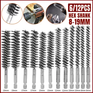 12 PCS Stainless Steel Bore Brush Wire Brush 1/4" Shank for Power Drill Cleaning - Picture 1 of 12