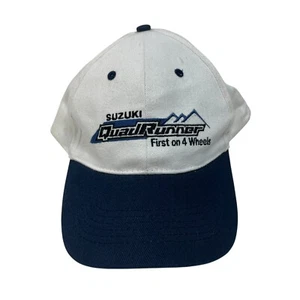 Vintage Suzuki Quad Runner Strapback Hat 4 Wheeler Cap White Cotton OSFA - Picture 1 of 8