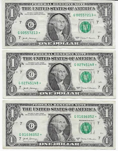 2017 2017 2017 A $1 Reserva Federal STAR Notes (3) Chicago District 3 billetes - Imagen 1 de 2