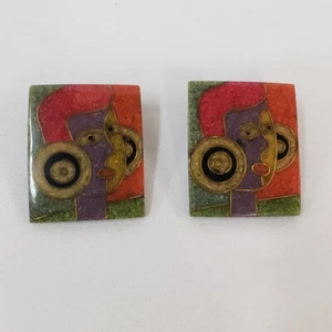 Orecchini Picasso Art Decò Traforati Retrò Astratto Quadrato Unico Vintage - Foto 1 di 5