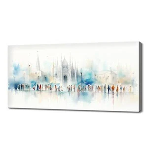 Stampa su tela Milano città in Italia, punti di riferimento skyline stile pittura acquerello - Foto 1 di 10